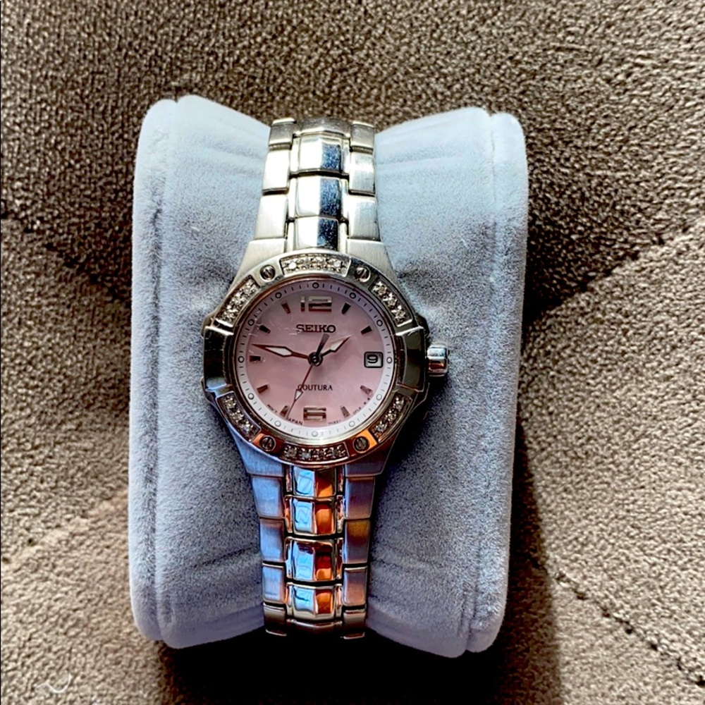 Seiko Women's Watch with Pink Dial and Silver Band